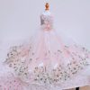 Embroided Pink Dog Wedding Dress sleeveless Long Gown| Bridesmaid Dress