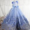 Luxury Full Bloom Blue Floral Dog Long Dress for Wedding Birthday