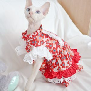 Devon Rex Sphynx cat Red Floral Dress Tailored Sphynx Clothes