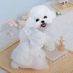 dog white wedding dress with pearl