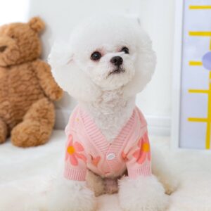Pink dog sweater with flower print
