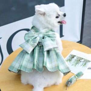 green plaid dog dress harness
