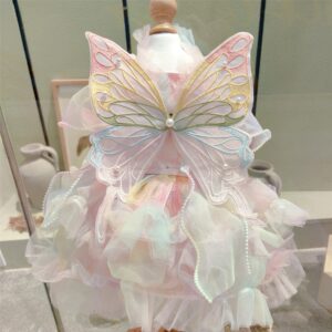 pink dog princess dress with butterfly wings
